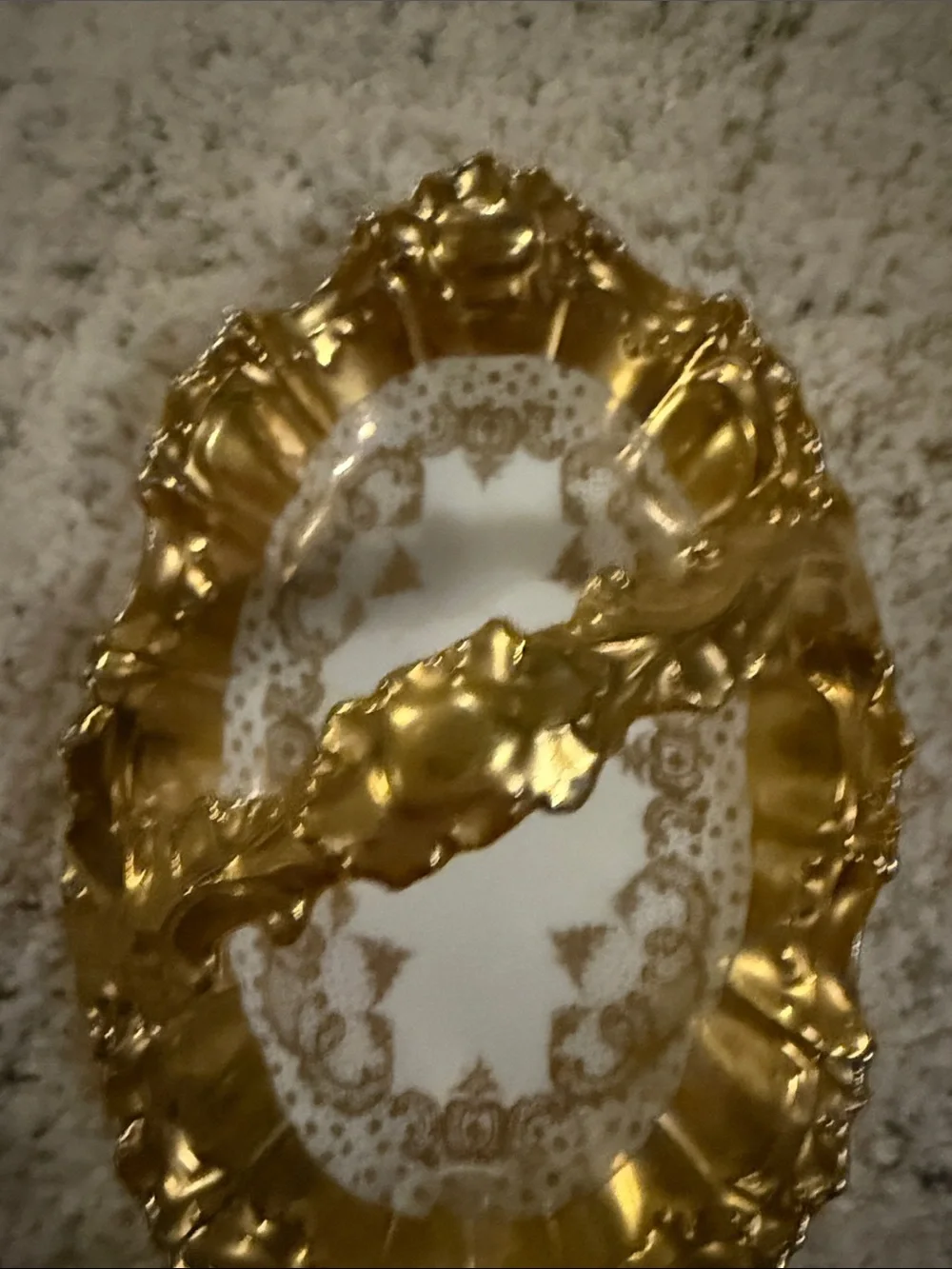 Limoges  flambeau Gold and White Porcelain Handled Serving Basket